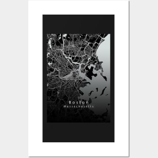 Boston Massachusetts City Map dark Posters and Art